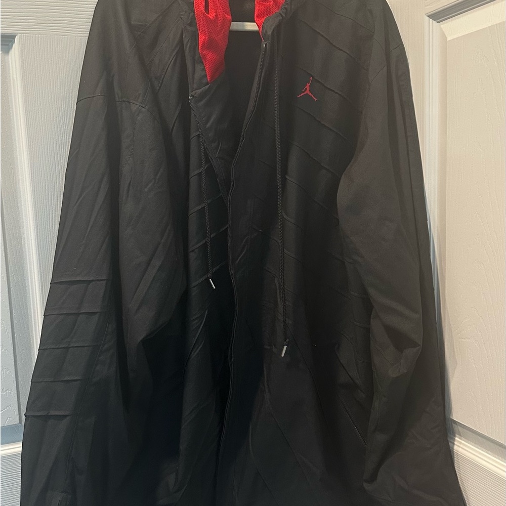 Jordan Men's Black Windbreaker with Red Accents jacket big and tall
